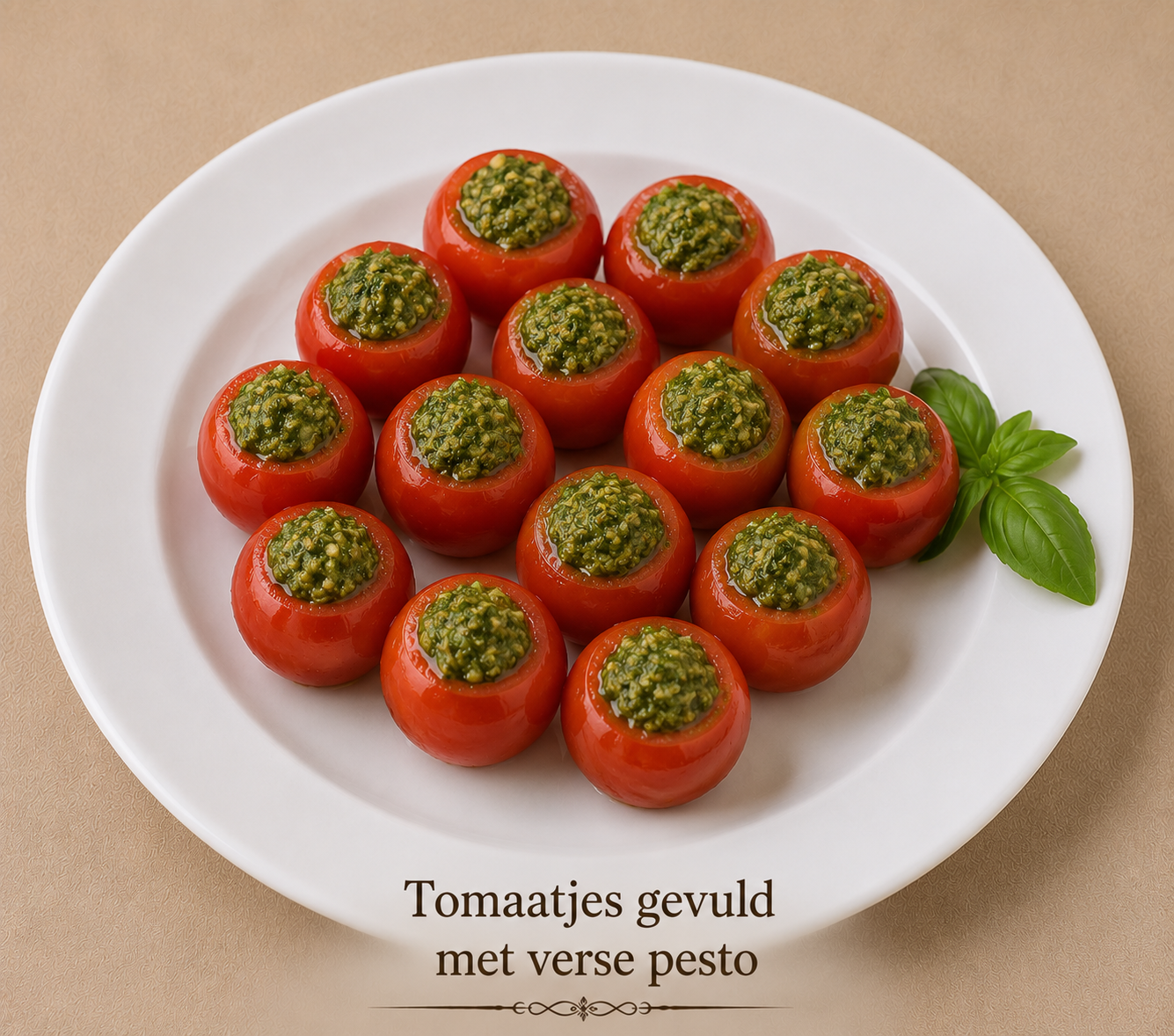 Tomaatjes gevuld met verse pesto